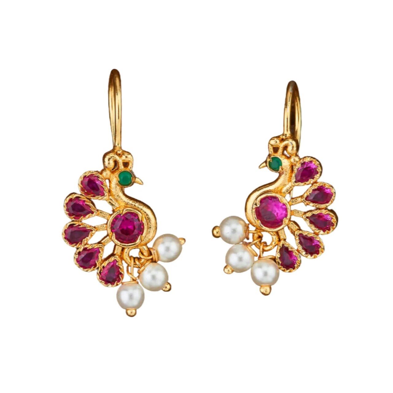 Indian Peacock Earrings for Women - Indian Jhumka Earrings for Women Small Tops Earring in Golden Tone Faux Pearl Bollywood Style Dangle Earring Chandelier Jhumki Jewelry for Bride